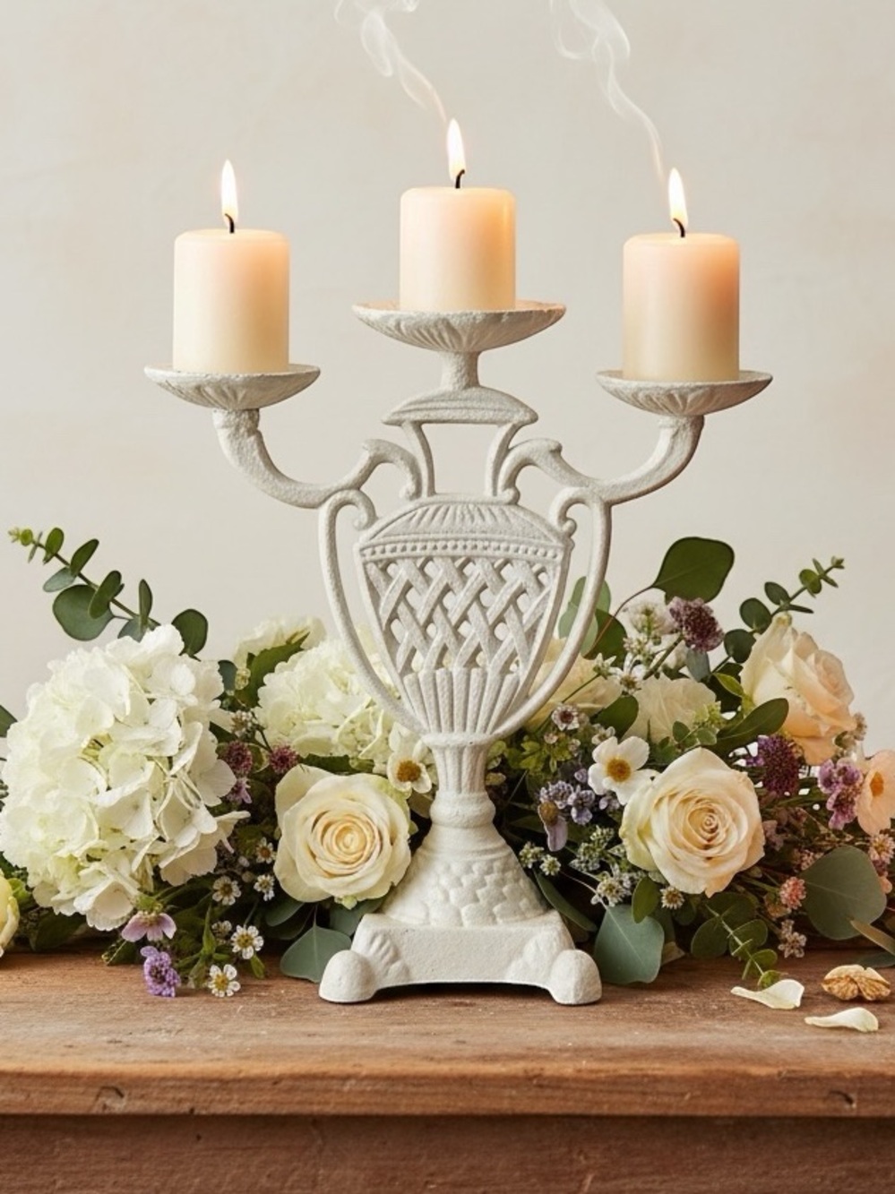 Vintage Cast Iron Three-Arm Shabby Chic Decorative Candle Holder